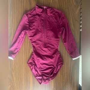 Mariia Women’s Mock Neck 3/4 Sleeve Leotard, Back Cutout, Berry, Size Small